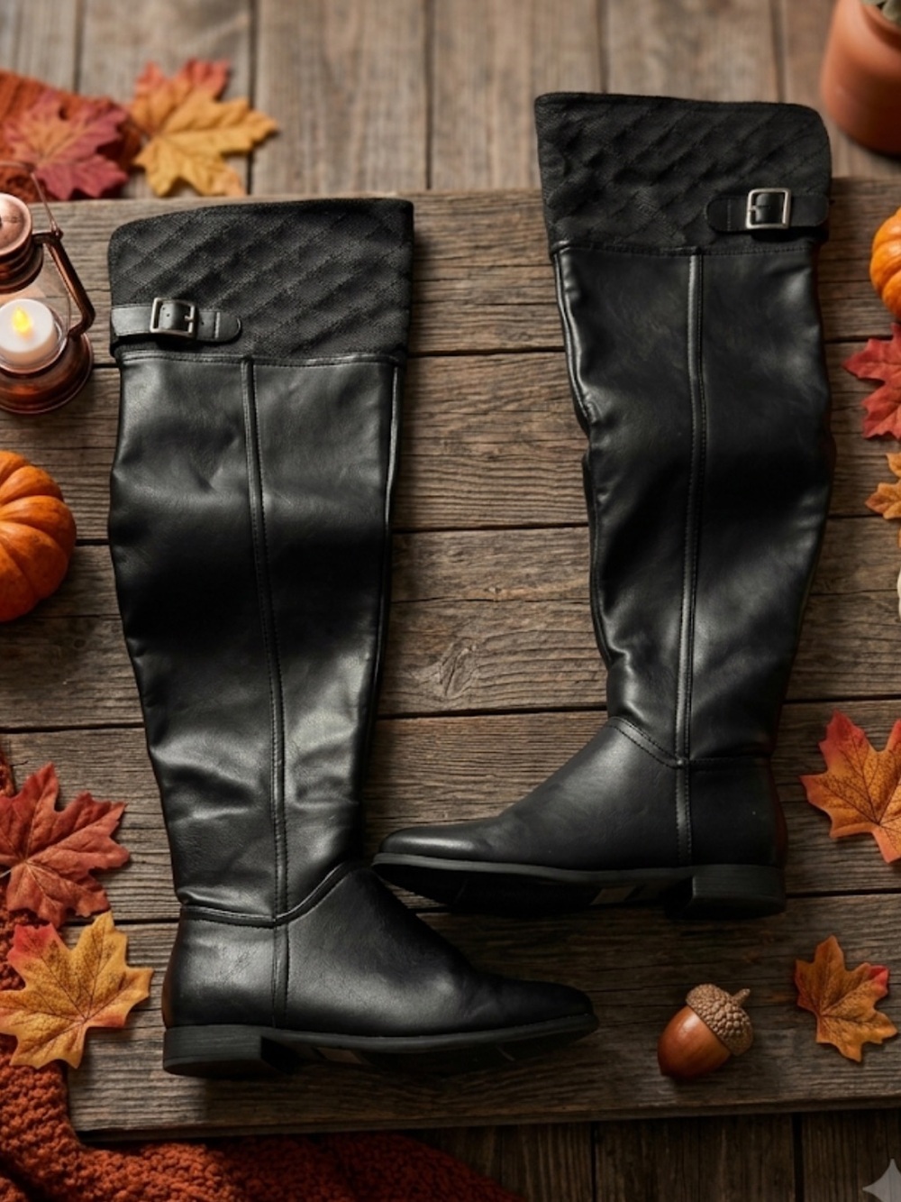 89 Call It Spring Black Knee High Riding Boots | Equestrian Fall Faux Leather